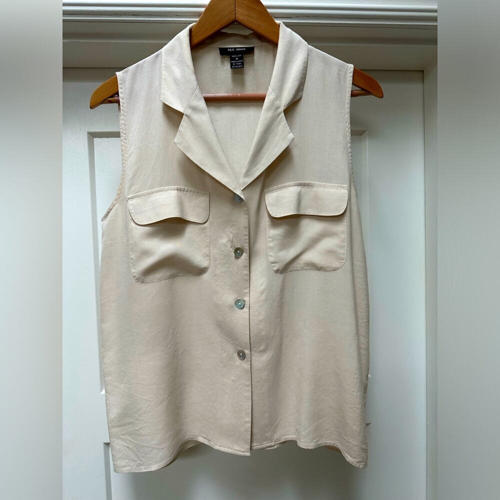 90’s Carolyn Bessette style Cream silk blouse by silk house size medium VGVC